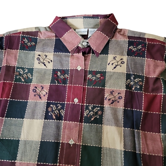 Sold Vintage 80s Cabi Creek women's plaid floral embroidered cotton shirt 2X - Picture 3 of 6